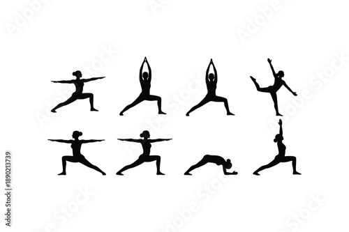 Yoga poses silhouette illustration for mindfulness and wellness practices