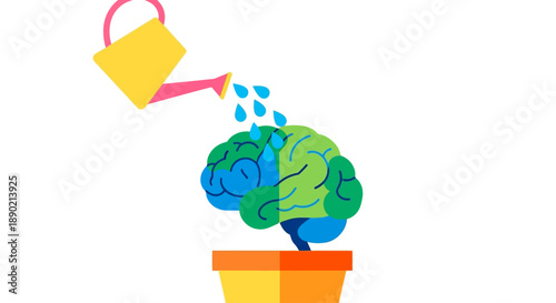 Visual metaphor for intellectual growth and mental development, showcasing the cultivation of knowledge and continuous learning through a brain nurtured like a plant