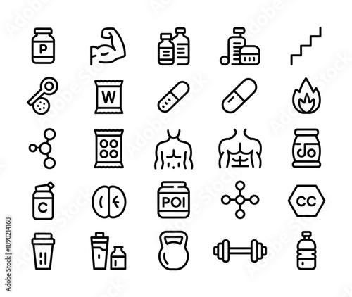 A collection of vector icons showcasing fitness and health-related items.