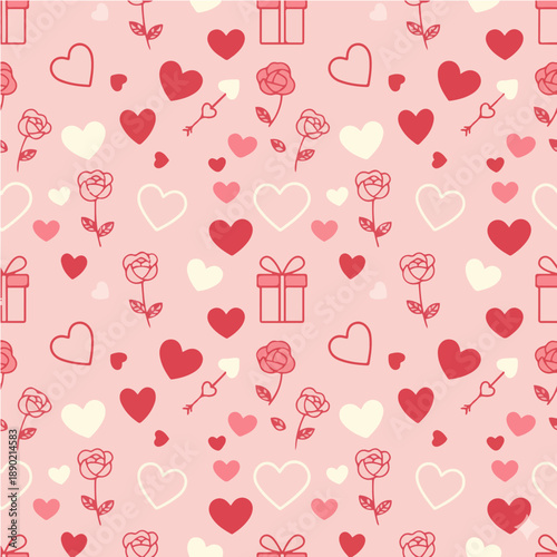 Wallpaper Mural Valentine Themed Pattern Design, Hearts and Gifts, Graphic Art, Romantic Atmosphere, Creative Background, Top View, Love Concept Torontodigital.ca
