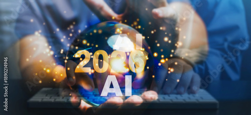 Wallpaper Mural Vision of Year 2026 symbolized by glowing crystal ball held in human hands with magical sparkles, representing foresight, year 2026 goals, leadership, and strategic planning for the future. Torontodigital.ca