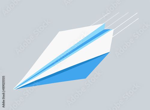 White Paper Airplane 3D Illustration with Blue Accents