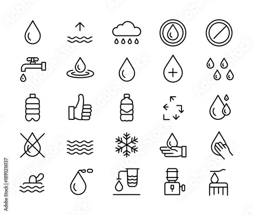 A collection of vector icons representing various water-related concepts and symbols