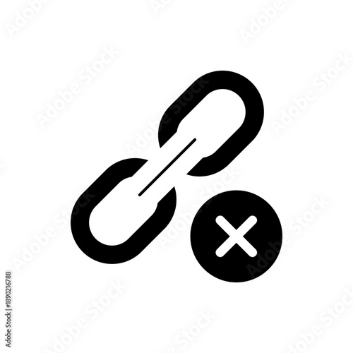 A minimalist vector graphic of a broken chain link with a cancel symbol