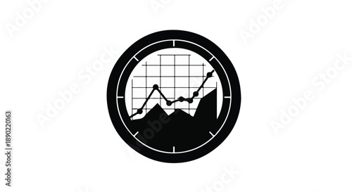 Circular graph showing upward trend and data analysis