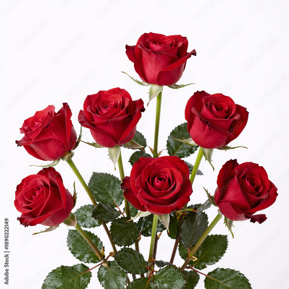 Fototapeta premium Red roses branches isolated on a white background