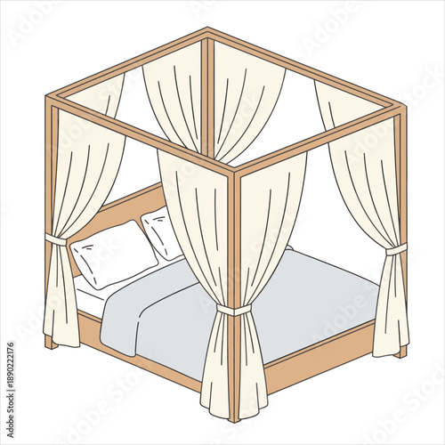 Canopy bed illustration vector art design