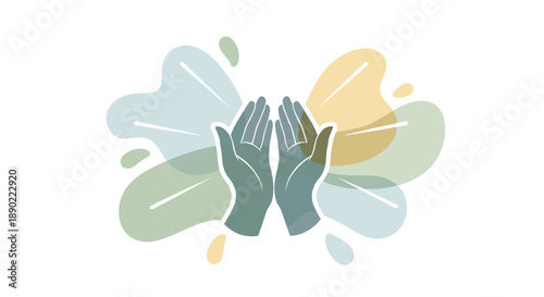 Abstract Prayer Hands: Two hands in prayer gesture surrounded by soft abstract shapes in calming colors symbolizing peace mindfulness and spiritual reflection, Generative AI.