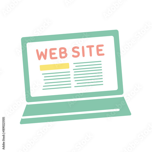 ウェブサイトと表示されたノートパソコン　イラスト