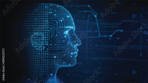 A digital illustration of a human head in profile view, facing left, created with a futuristic technological style (4)_traced