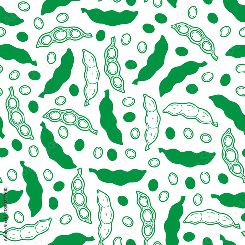 green soybeans or peas pattern background. Soybean seamless pattern background. edamame seamless pattern background. doodle edamame pattern background.