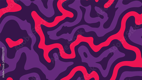 Vibrant abstract background with organic fluid shapes and wavy forms in shades of deep purple and bright neon pink for a modern graphic design.