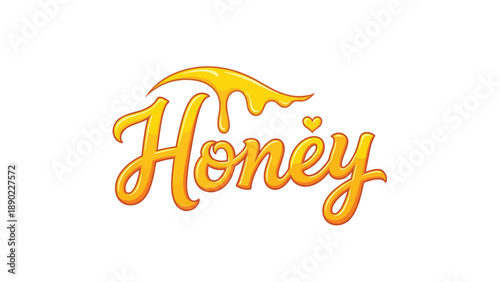 Sweet typographic logo for Honey featuring a flowing golden liquid drop effect and a small heart detail on a white background for branding.