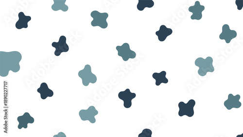 Minimalist blue and grey abstract blob shapes are scattered across a white background in this clean and modern seamless pattern.