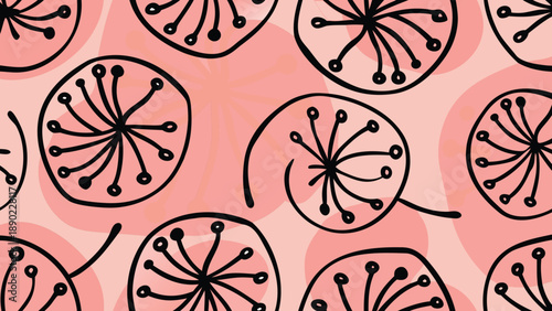 Modern floral pattern with citrus slices in soft pink hues