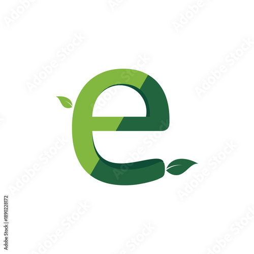 The initial E logo is in the form of a green leaf on a white background.