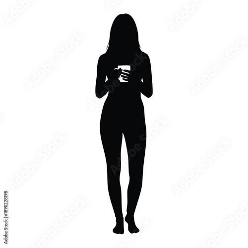 Silhouette of a woman holding a coffee cup, isolated on white background