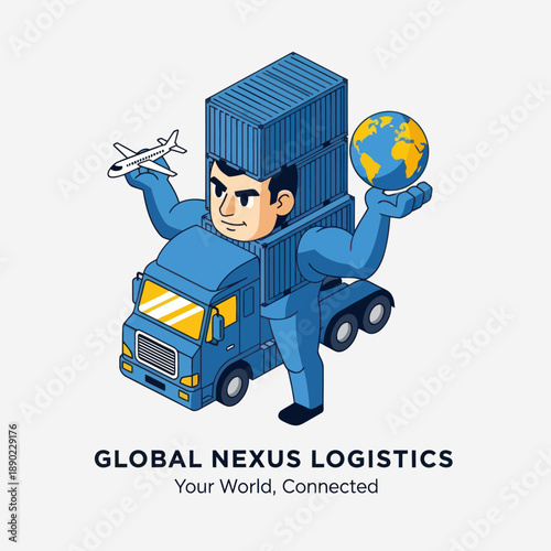 Man Delivering Goods Globally with Truck Airplane.