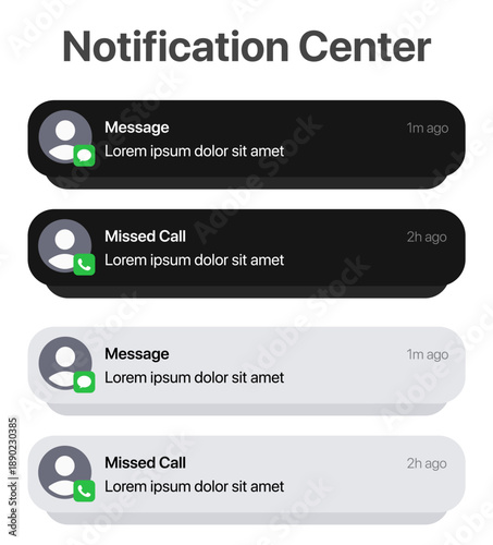 Notification center 2026 for message and call with dark and light background modes modern interface real time alerts and interactive user experience