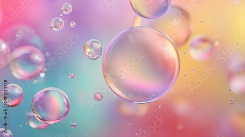 Wallpaper Mural Colorful bubbles of varying sizes drift gently across a bright, abstract background filled with shades of pink, blue, and yellow, creating a serene and whimsical atmosphere. Torontodigital.ca