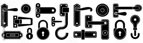 Door handle vector, Door handle Set of key lock security silhouette icon element black vector illustration