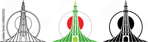 Minar-e-Pakistan monument icon for Pakistan national day and travel design