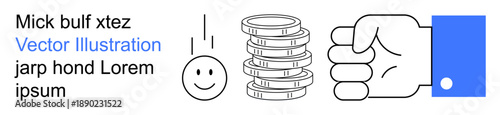 Income management, personal budgeting, financial growth, savings strategy, wealth building, economic success. Hand with coins, happy face and lines financial flow. Income management and financial