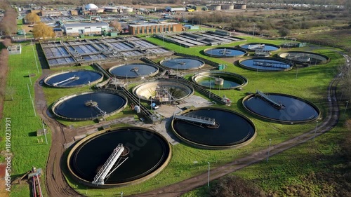 Massive Sewage Works and Filtration Plant in Hoddesdon, Cinematic Aerial of Water Purification and Environmental Infrastructure in Great Britain