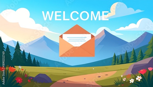 Welcome message, nature scene