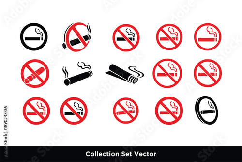 No Smoking Prohibited Warning Sign Set design vector template