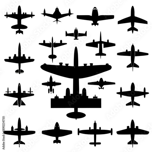 World War II Military Aircraft Silhouette Collection Vector