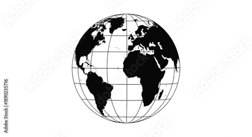 A detailed world globe illustration showcases continents and oceans with gridlines presented as a striking silhouette high quality professional modern elegant