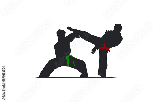 Combat sports silhouette two fighters blocking high kick.