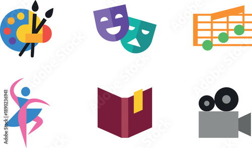 Collection of creative art and entertainment icons