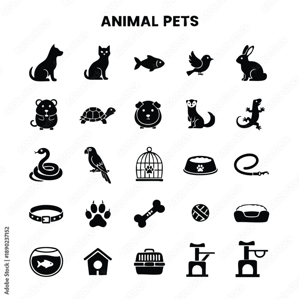 Obraz premium A collection of animal pets icons on transparent background
