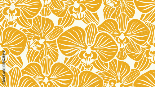 Vibrant yellow orchid flowers in elegant seamless pattern