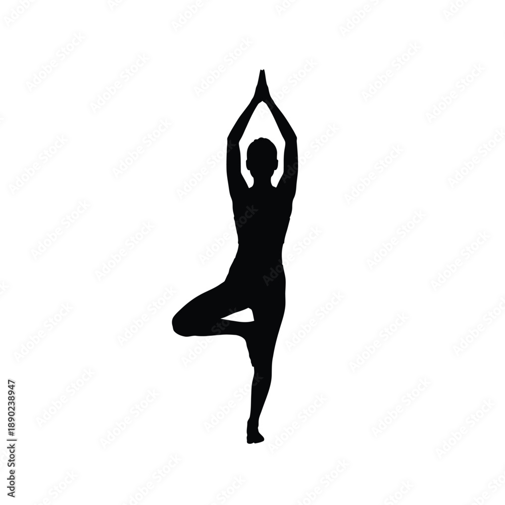 Fototapeta premium Yoga woman silhouette in tree pose for wellness and meditation