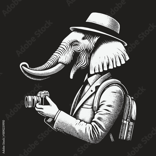 Elephant Photographer: A Whimsical Portrait of an Animal Anthropomorphism.