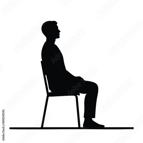 A silhouette of a man sitting on a chair on transparent background