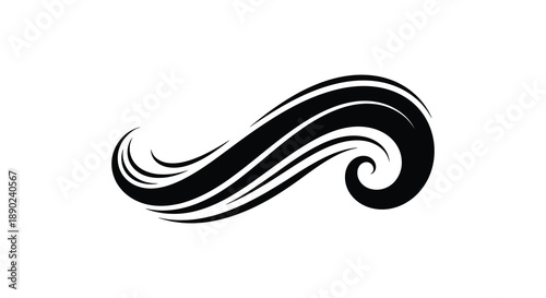 A flowing abstract black swirl design against a white background creating a striking visual element silhouette high quality professional detailed