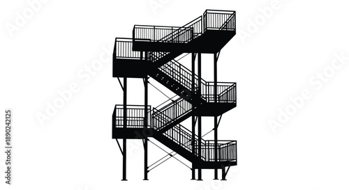 A striking black and white image of a multi level outdoor staircase showcasing a bold architectural design silhouette high quality professional detailed