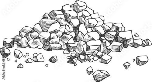 Granules heap sketch, tea tree granular pile, natural healthy plant essential product engraved hand drawn vector