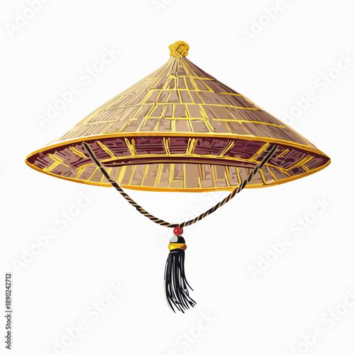 Illustration stylisée d’un chapeau asiatique traditionnel avec cordon décoratif