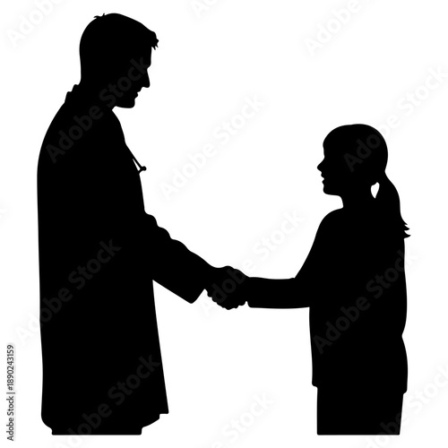 Doctor and child shaking hands in silhouette Vector