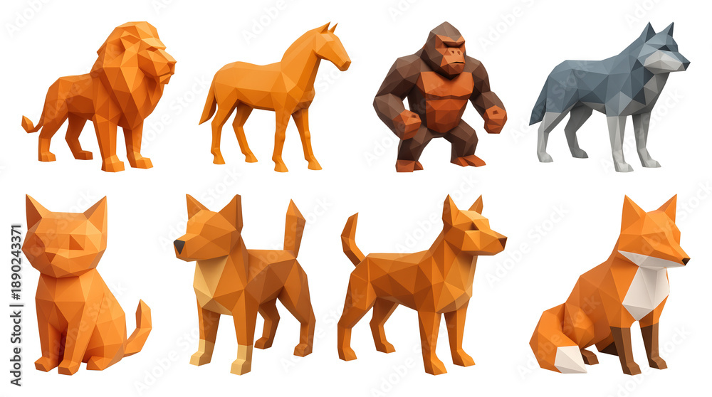 Obraz premium PNG Low-poly animal models collection, element set on transparent background