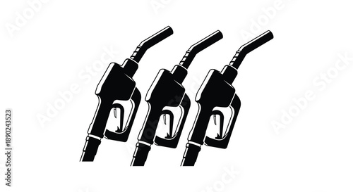 A striking black and white image displays four gas pump nozzles in a row forming a bold silhouette high quality professional