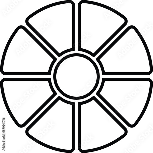 A simple black and white outline diagram depicting a circular data visualization divided into eight sections