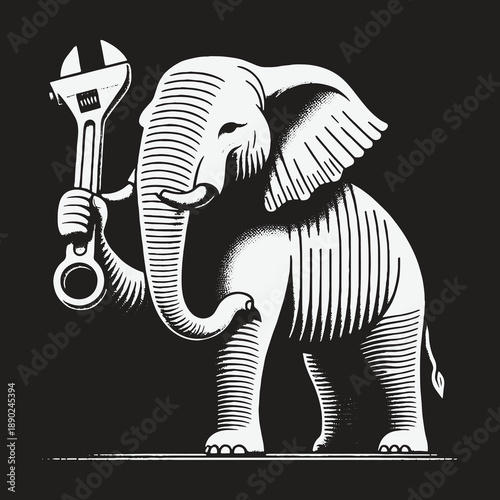 Elephant Mechanic: A Bold Illustration of Strength and Ingenuity.