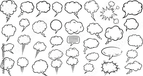 Collection of various speech bubbles and thought clouds