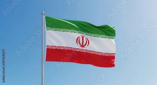 The iranian flag flying high against a clear blue sky